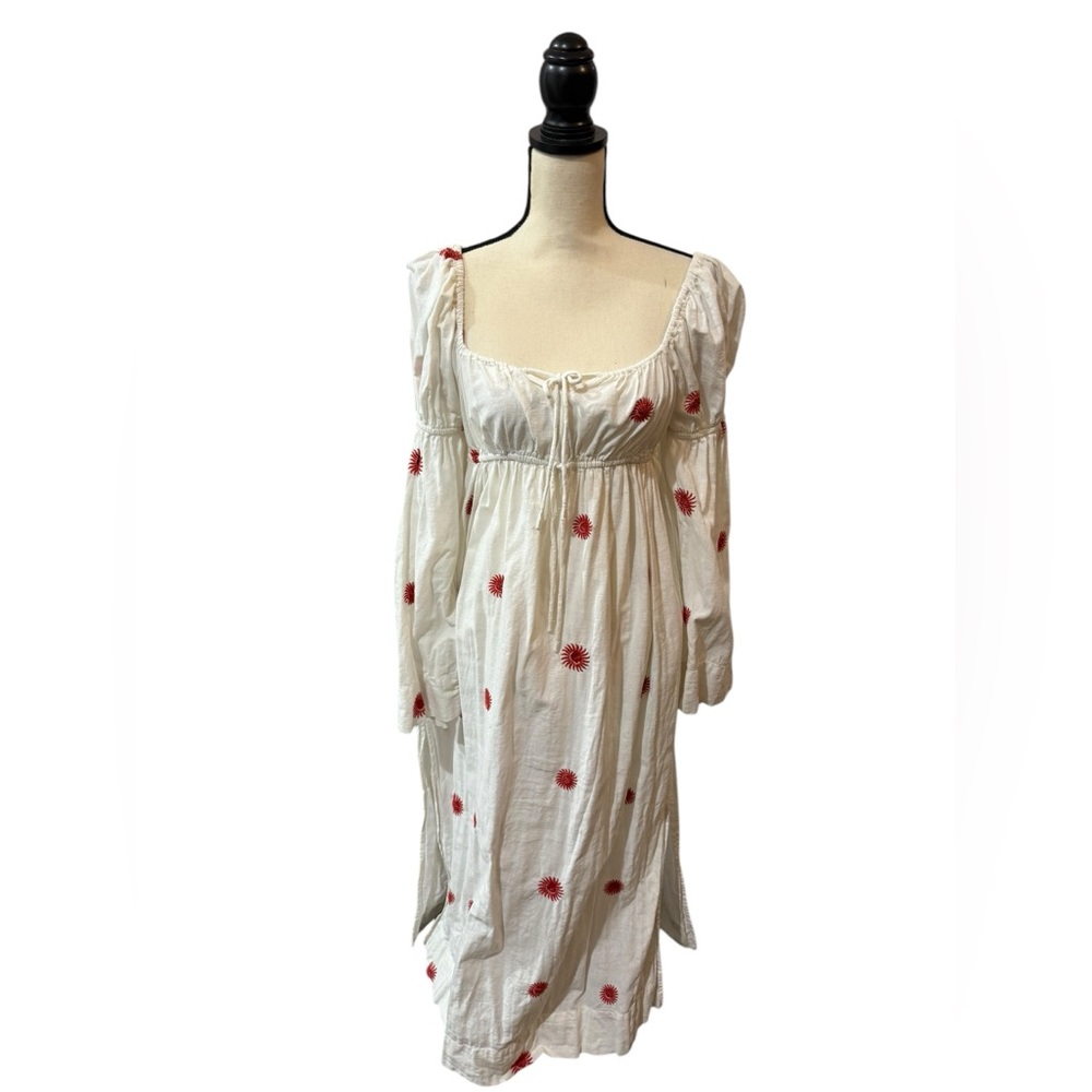 Free People Emory Embroidered Linen Midi Maxi Dress Ivory Boho – Size Medium - Picture 5 of 10